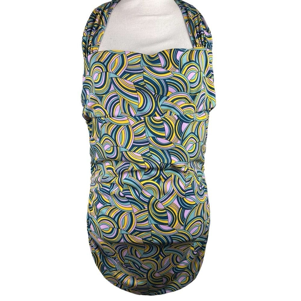 BCBG Paris Halter Style Mini Dress Large Retro Ruched Sides Party Festival